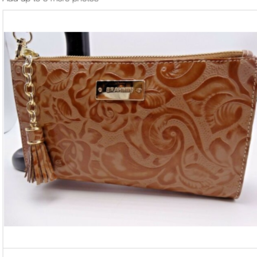 Brahmin Floral Zip WristletCamel Embossed Leather - Picture 4 of 7